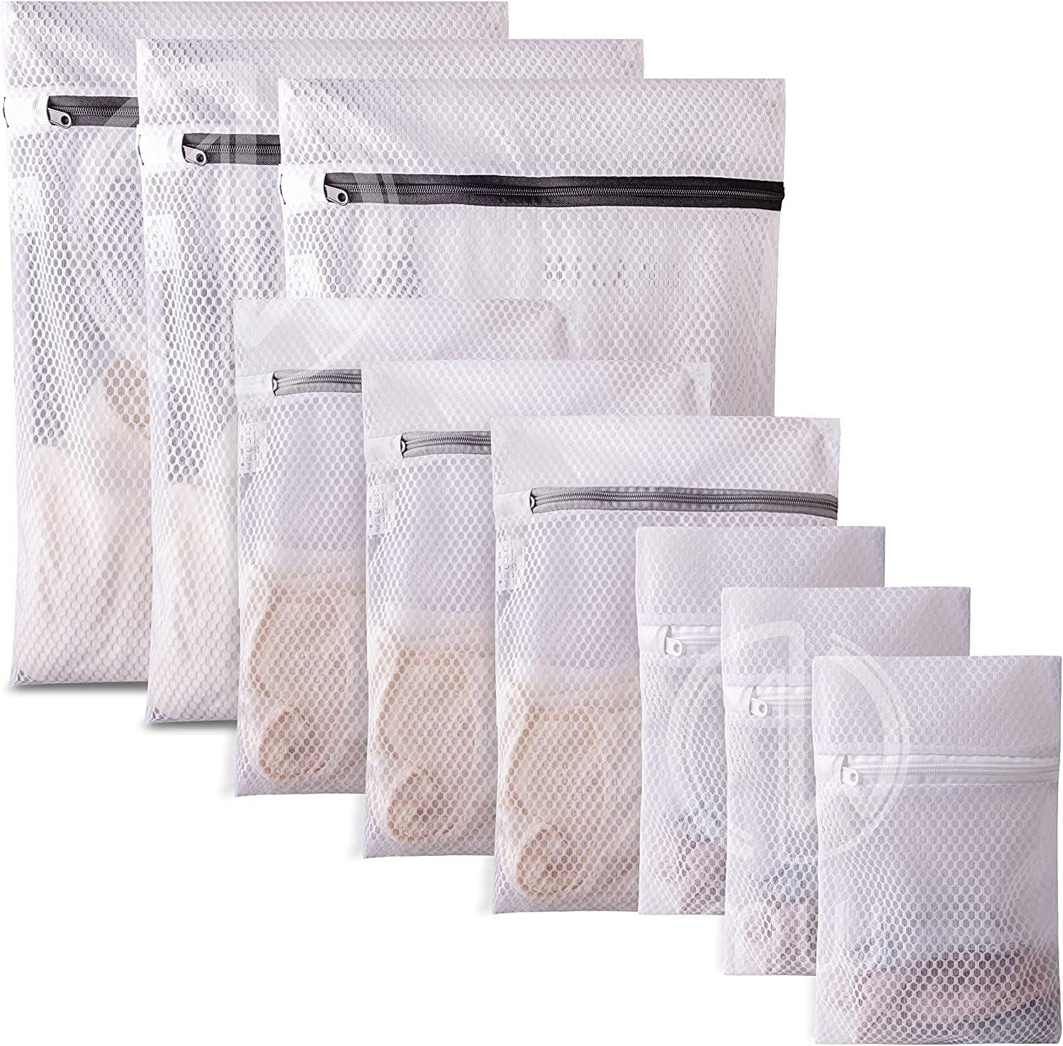 Mia Weaver Set of 4 Durable Mesh Laundry Bags with Premium Zipper (2 Large, 2 Bra Lingerie Wash Bags) Laundry, Blouse, Hosiery, Stocking, Underwear, Shoes, Bra, Lingerie, Travel Storage Bags (S+M+L) 3sets