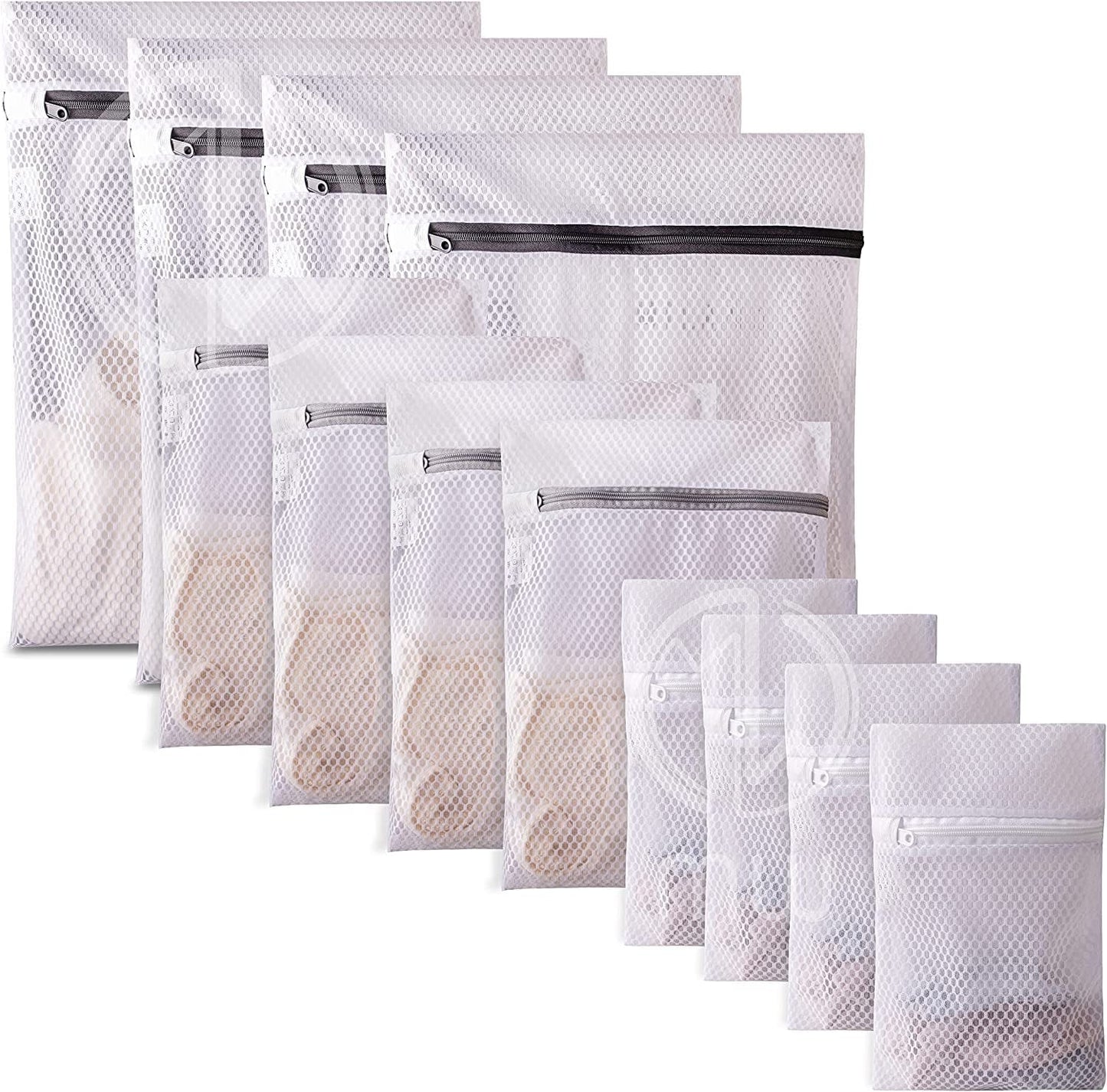 Mia Weaver Set of 4 Durable Mesh Laundry Bags with Premium Zipper (2 Large, 2 Bra Lingerie Wash Bags) Laundry, Blouse, Hosiery, Stocking, Underwear, Shoes, Bra, Lingerie, Travel Storage Bags (S+M+L) 4sets