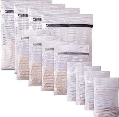 Mia Weaver Set of 4 Durable Mesh Laundry Bags with Premium Zipper (2 Large, 2 Bra Lingerie Wash Bags) Laundry, Blouse, Hosiery, Stocking, Underwear, Shoes, Bra, Lingerie, Travel Storage Bags (S+M+L) 4sets