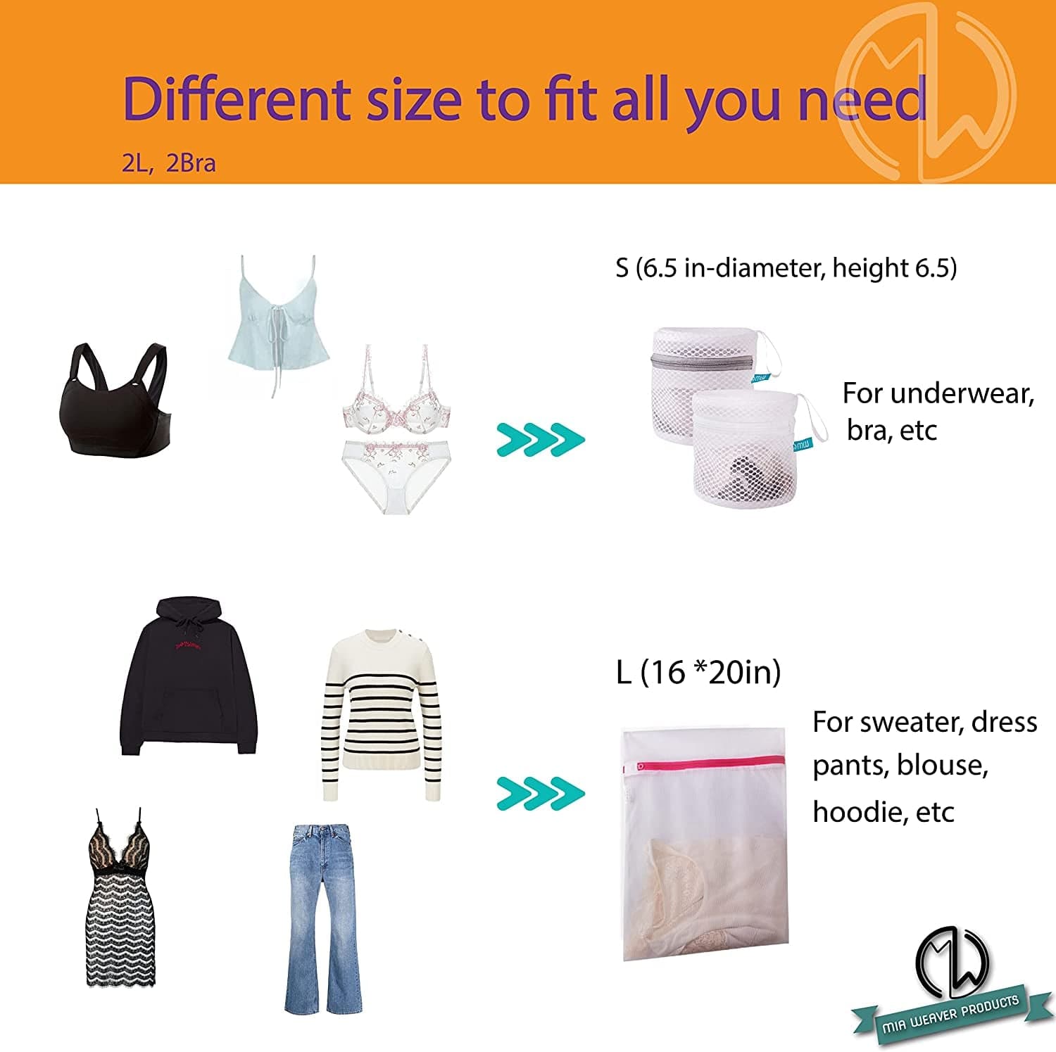 Mia Weaver Set of 4 Durable Mesh Laundry Bags with Premium Zipper (2 Large, 2 Bra Lingerie Wash Bags) Laundry, Blouse, Hosiery, Stocking, Underwear, Shoes, Bra, Lingerie, Travel Storage Bags