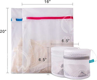 Mia Weaver Set of 4 Durable Mesh Laundry Bags with Premium Zipper (2 Large, 2 Bra Lingerie Wash Bags) Laundry, Blouse, Hosiery, Stocking, Underwear, Shoes, Bra, Lingerie, Travel Storage Bags