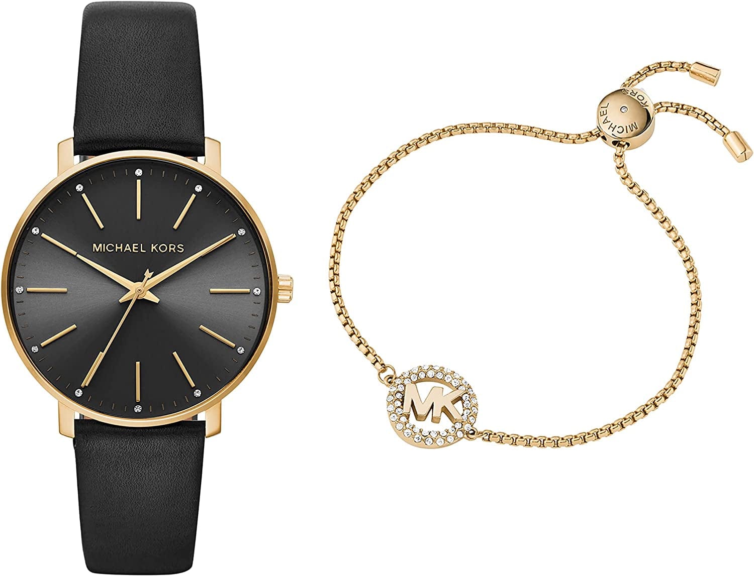 Michael Kors Pyper Three-Hand Stainless Steel Watch Gold Watch + Bracelet Bundle