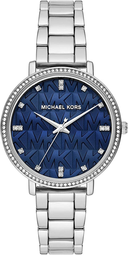 Michael Kors Pyper Three-Hand Stainless Steel Watch Silver/Blue