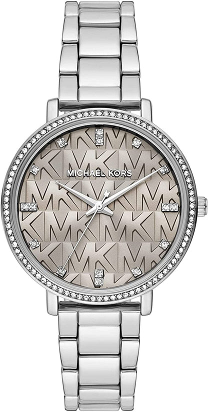 Michael Kors Pyper Three-Hand Stainless Steel Watch Silver Logo