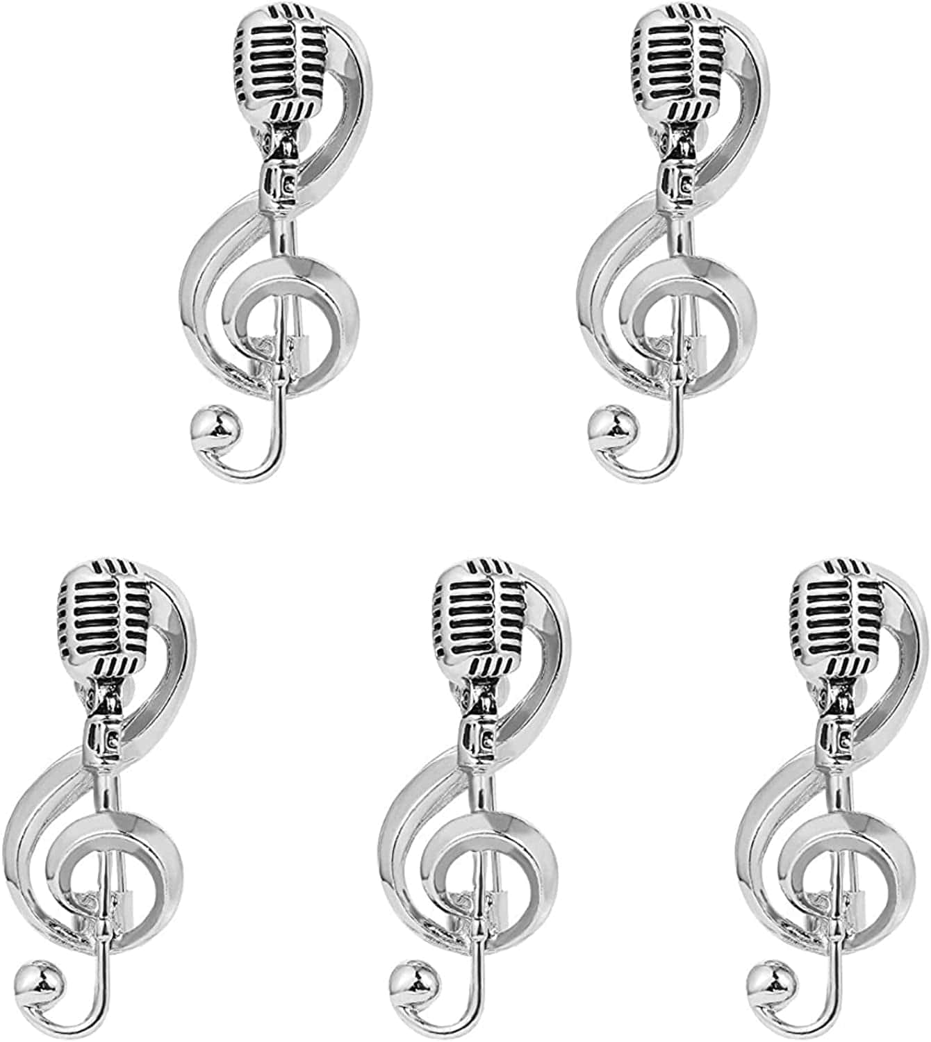 Microphone Music Note Brooch Pins Broches Elegant Music Notes Brooch Pins Jewelry Microphone Shape Brooches Club Badge Rock Brooch Pins Fashion Brooch Simple Accessories Gifts Silver-5 Pcs
