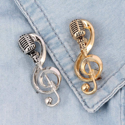 Microphone Music Note Brooch Pins Broches Elegant Music Notes Brooch Pins Jewelry Microphone Shape Brooches Club Badge Rock Brooch Pins Fashion Brooch Simple Accessories Gifts