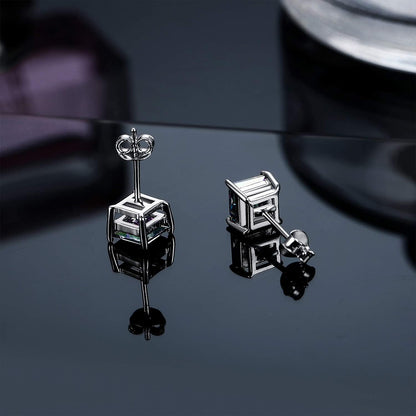 Milacolato 2Pairs Sterling Silver Stud Earrings 18K White-Gold Plated Earrings round Square Cubic Zirconia Simulated Diamond Stud Earrings for Men Women