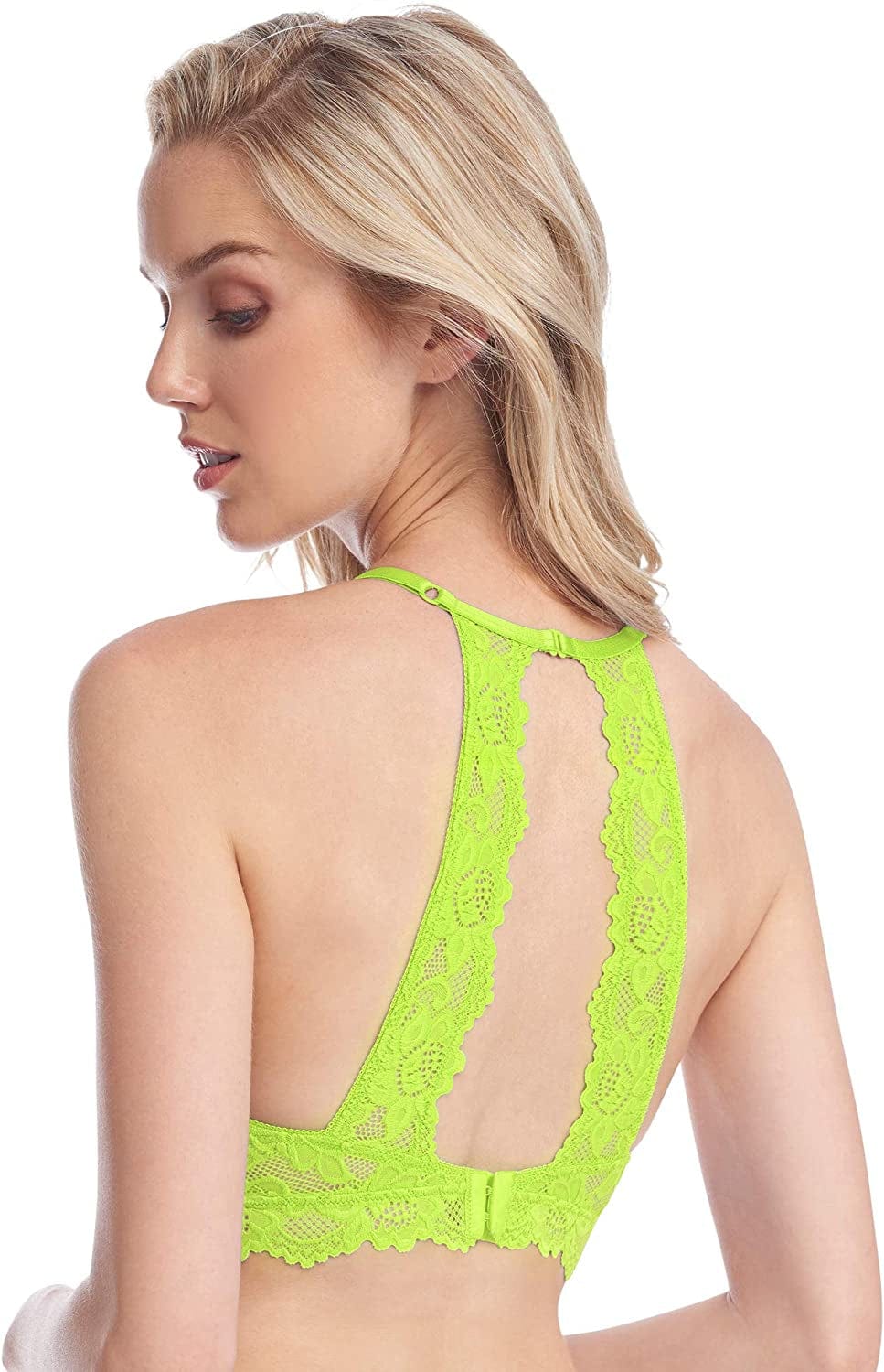 Miley Halter Lace Bralette for Women, Unpadded and Unlined Wireless High-Neck Bra, Perfect Adjustable Keyhole Lingerie