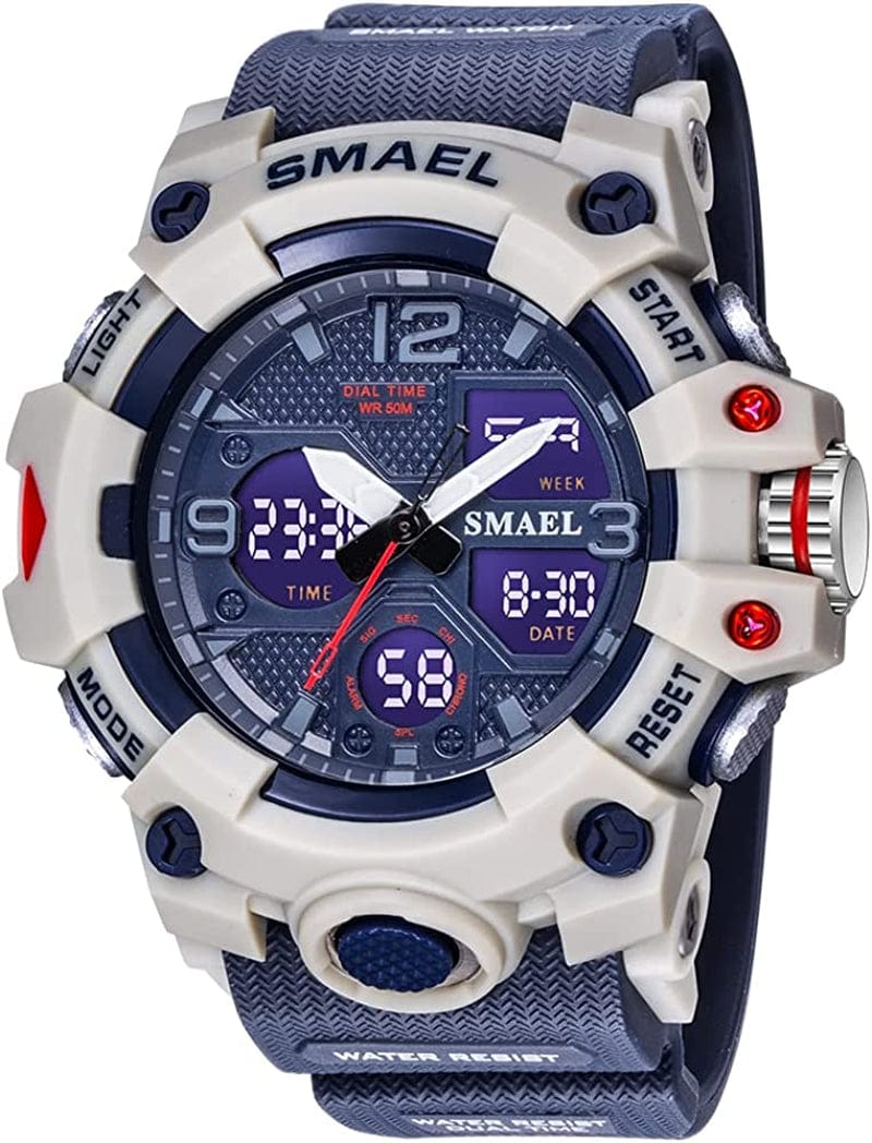Military Watches for Men Tactical Waterproof Outdoor Sports Watch Analog Digital Multifunction Dual Display Mens Wristwatch C-Dark blue