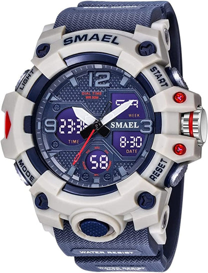 Military Watches for Men Tactical Waterproof Outdoor Sports Watch Analog Digital Multifunction Dual Display Mens Wristwatch C-Dark blue