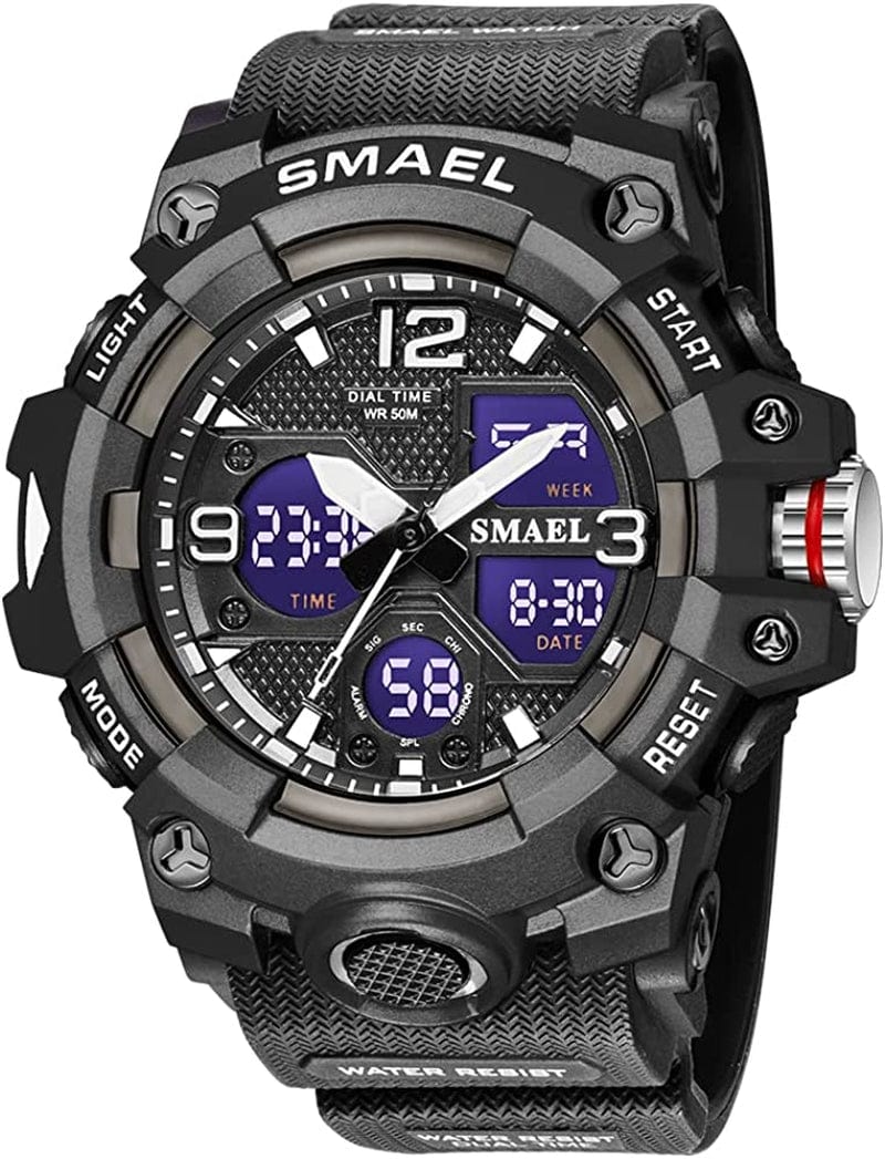 Military Watches for Men Tactical Waterproof Outdoor Sports Watch Analog Digital Multifunction Dual Display Mens Wristwatch C-Black