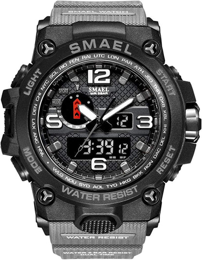 Military Watches for Men Tactical Waterproof Outdoor Sports Watch Analog Digital Multifunction Dual Display Mens Wristwatch Grey