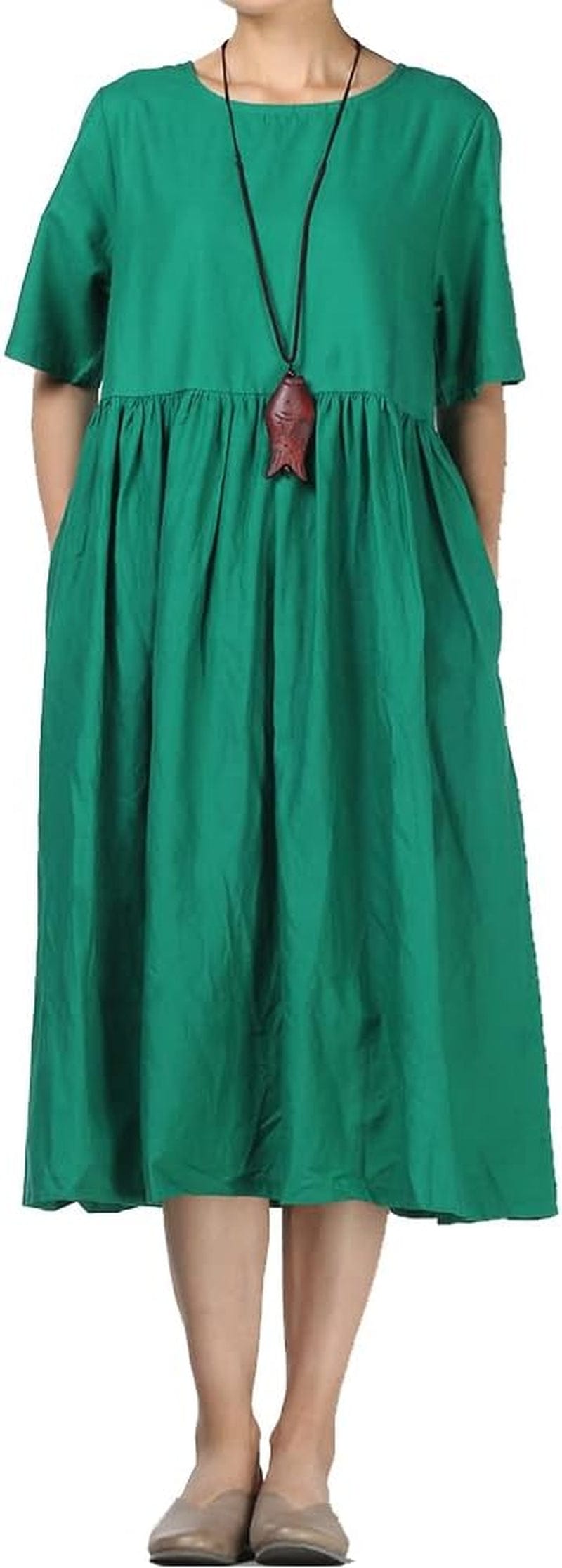 Minibee Women'S Linen Tunic Summer Dress Casual Midi Dresses with Pockets Green / Xx-Large