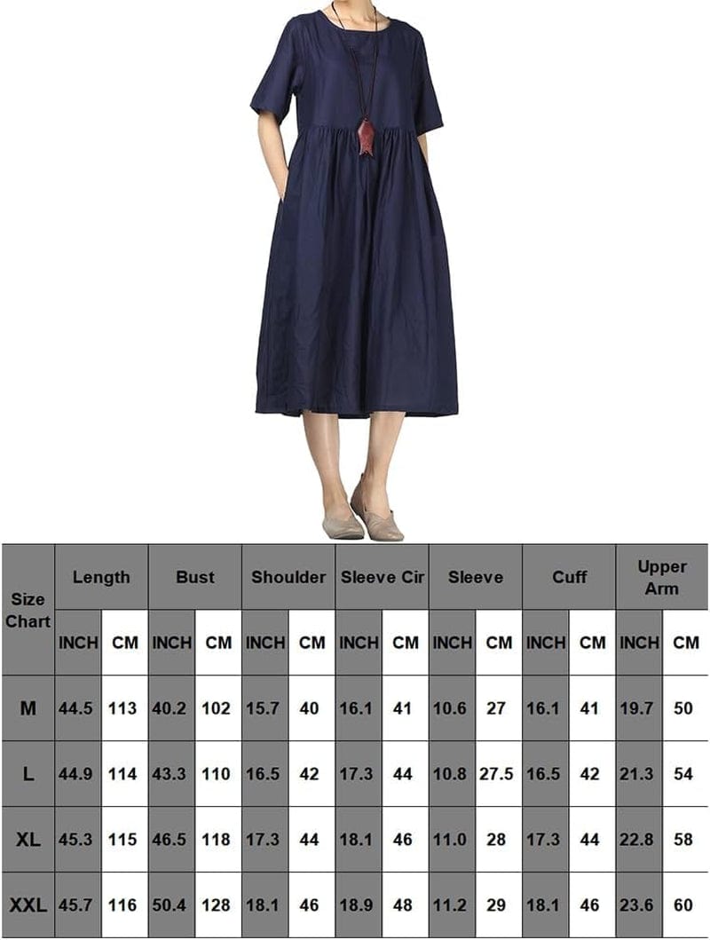 Minibee Women'S Linen Tunic Summer Dress Casual Midi Dresses with Pockets