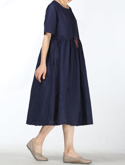 Minibee Women'S Linen Tunic Summer Dress Casual Midi Dresses with Pockets