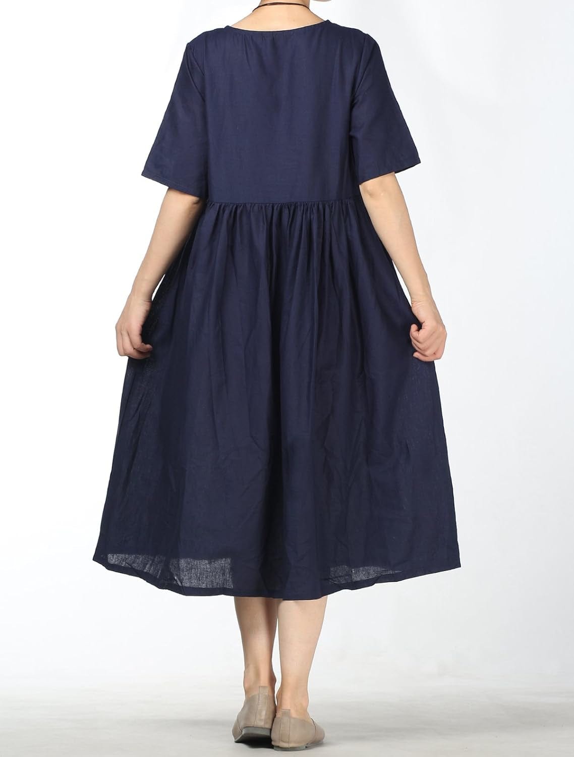 Minibee Women'S Linen Tunic Summer Dress Casual Midi Dresses with Pockets