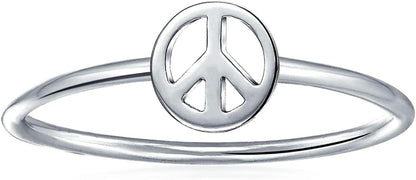 Minimalist Simple 925 Sterling Silver Midi Knuckle 1MM Band Stackable Peace Sign Ring for Teen for Girlfriend