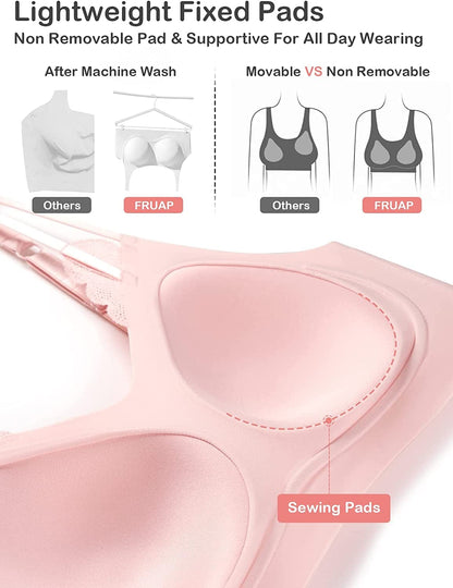Minimizer Bra Seamless 7-24Hour Comfort Fixed Pad Wireless Bras for Women,Lace Bra Triangle,Full Coverage Bralettes