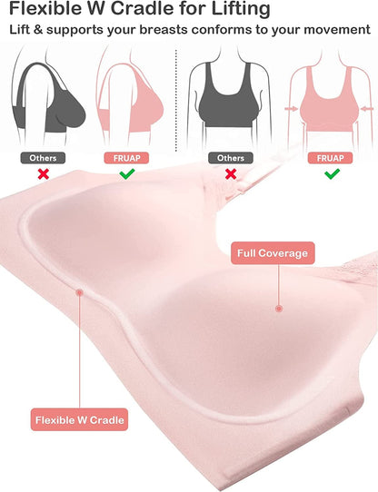 Minimizer Bra Seamless 7-24Hour Comfort Fixed Pad Wireless Bras for Women,Lace Bra Triangle,Full Coverage Bralettes