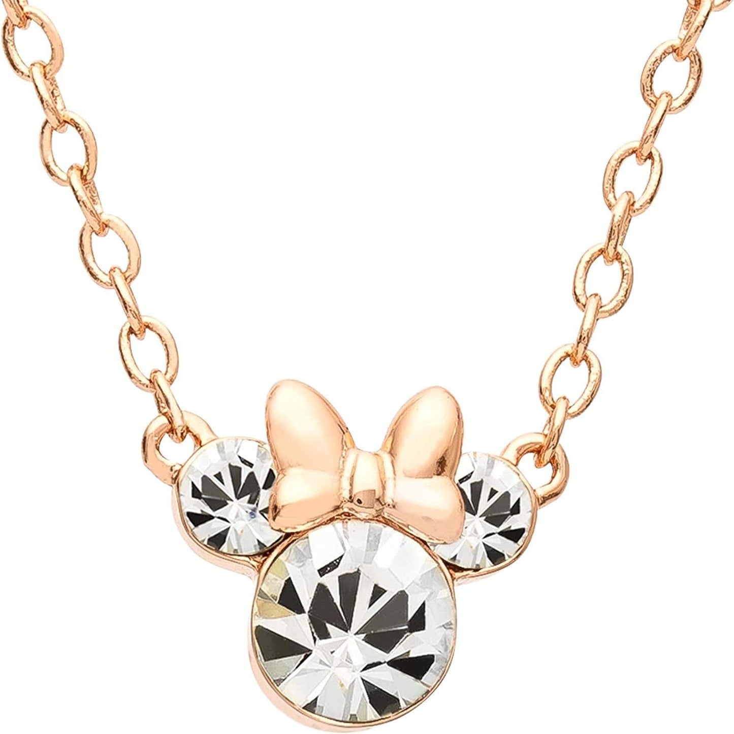 Minnie Mouse Crystal Birthstone Jewelry, Birth Month Pendant Necklace, Silver Plated April Rose – Clear Crystal