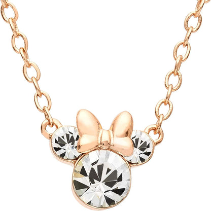 Minnie Mouse Crystal Birthstone Jewelry, Birth Month Pendant Necklace, Silver Plated April Rose – Clear Crystal