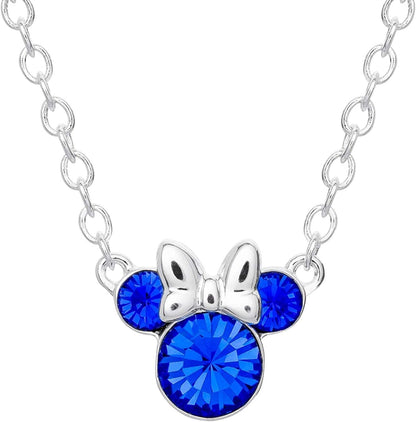 Minnie Mouse Crystal Birthstone Jewelry, Birth Month Pendant Necklace, Silver Plated September -  Blue Crystal