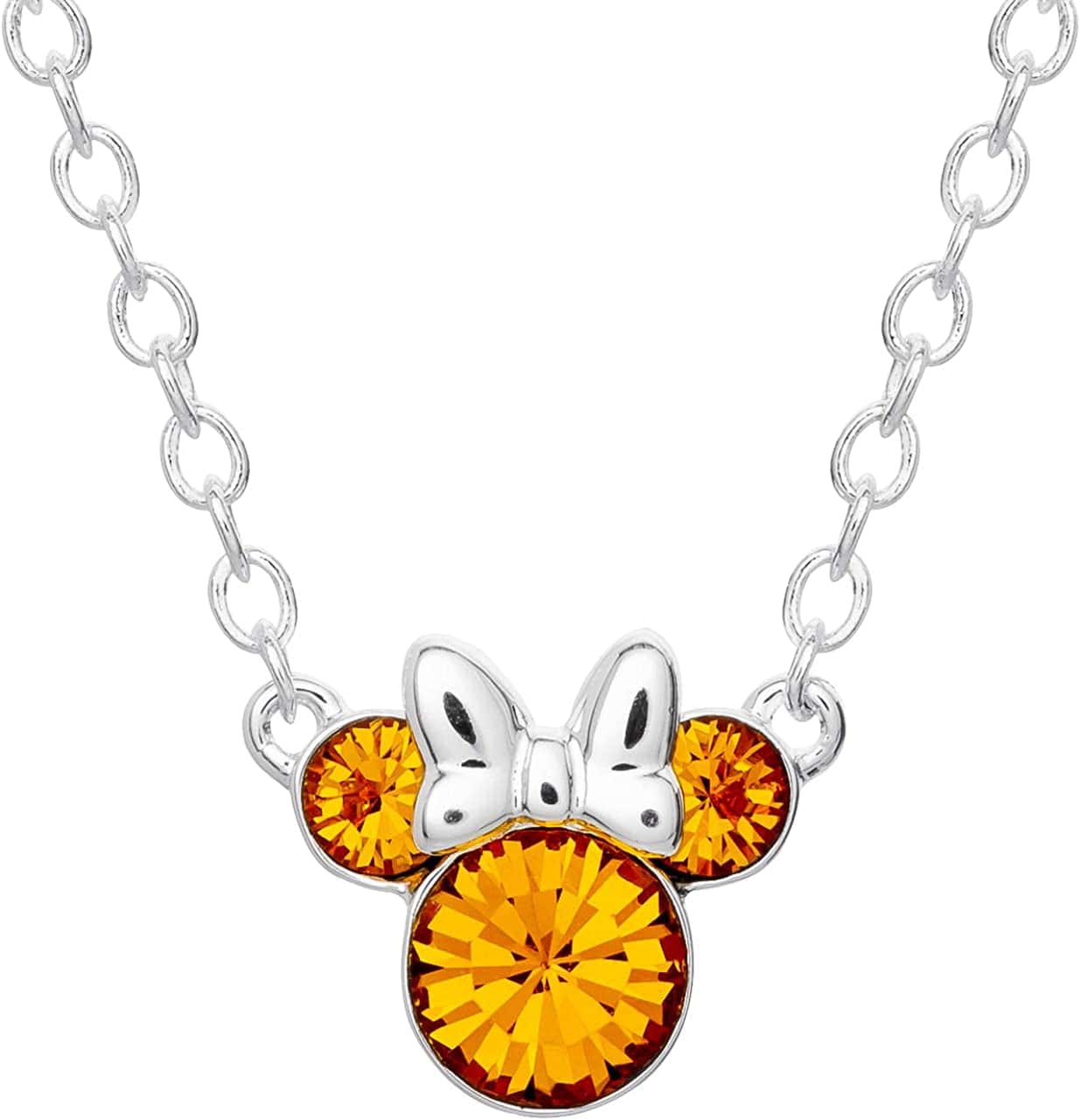 Minnie Mouse Crystal Birthstone Jewelry, Birth Month Pendant Necklace, Silver Plated November - Brown Crystal