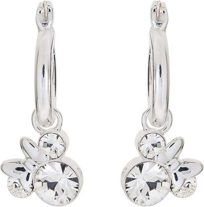 Minnie Mouse Jewelry, Crystal Birthstone Silver Plated Hoop Dangle Earrings, Latch Back April-Clear Crystal