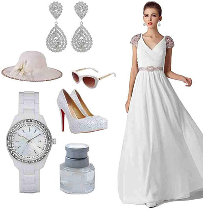 Miraculous Garden Silver/Gold Plating Wedding Bridal Crystal Tiara Crown Teardrop Statement Necklace Link Bracelet Dangle Earrings Rhinestone Handbag Jewelry Set for Women Girls
