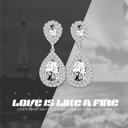 Miraculous Garden Womens Rhinestone Crystal Wedding Link Bracelet Teardrop Drop Earrings Jewelry Set Silver Plating White Link Bracelet Earrings