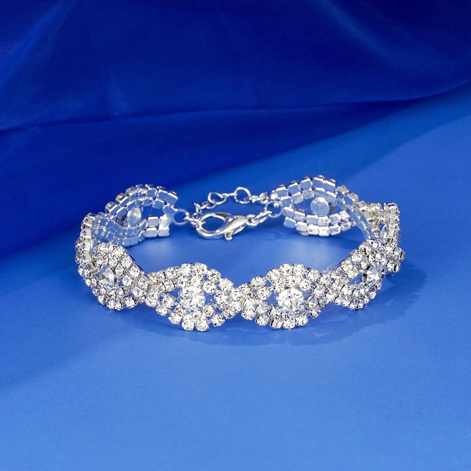 Miraculous Garden Womens Rhinestone Crystal Wedding Link Bracelet Teardrop Drop Earrings Jewelry Set Silver Plating White Link Bracelet Earrings