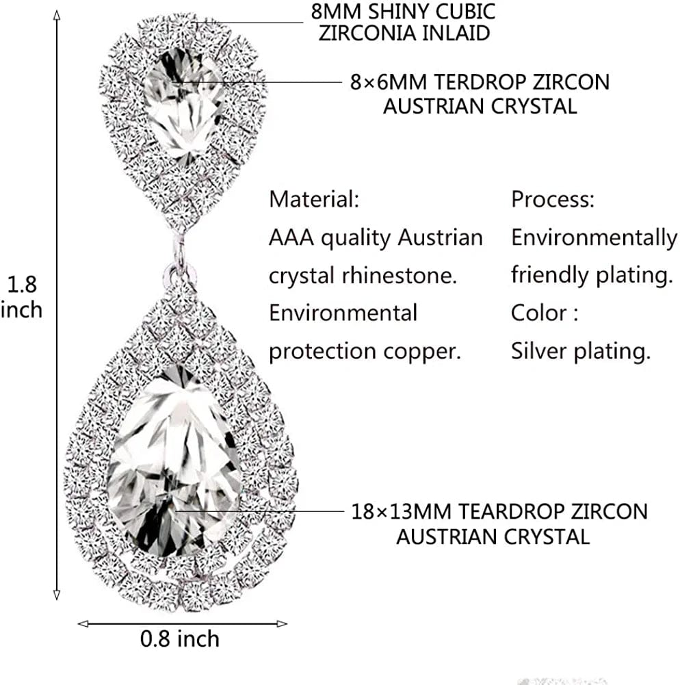 Miraculous Garden Womens Rhinestone Crystal Wedding Link Bracelet Teardrop Drop Earrings Jewelry Set Silver Plating White Link Bracelet Earrings