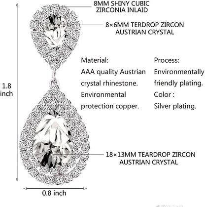 Miraculous Garden Womens Rhinestone Crystal Wedding Link Bracelet Teardrop Drop Earrings Jewelry Set Silver Plating White Link Bracelet Earrings