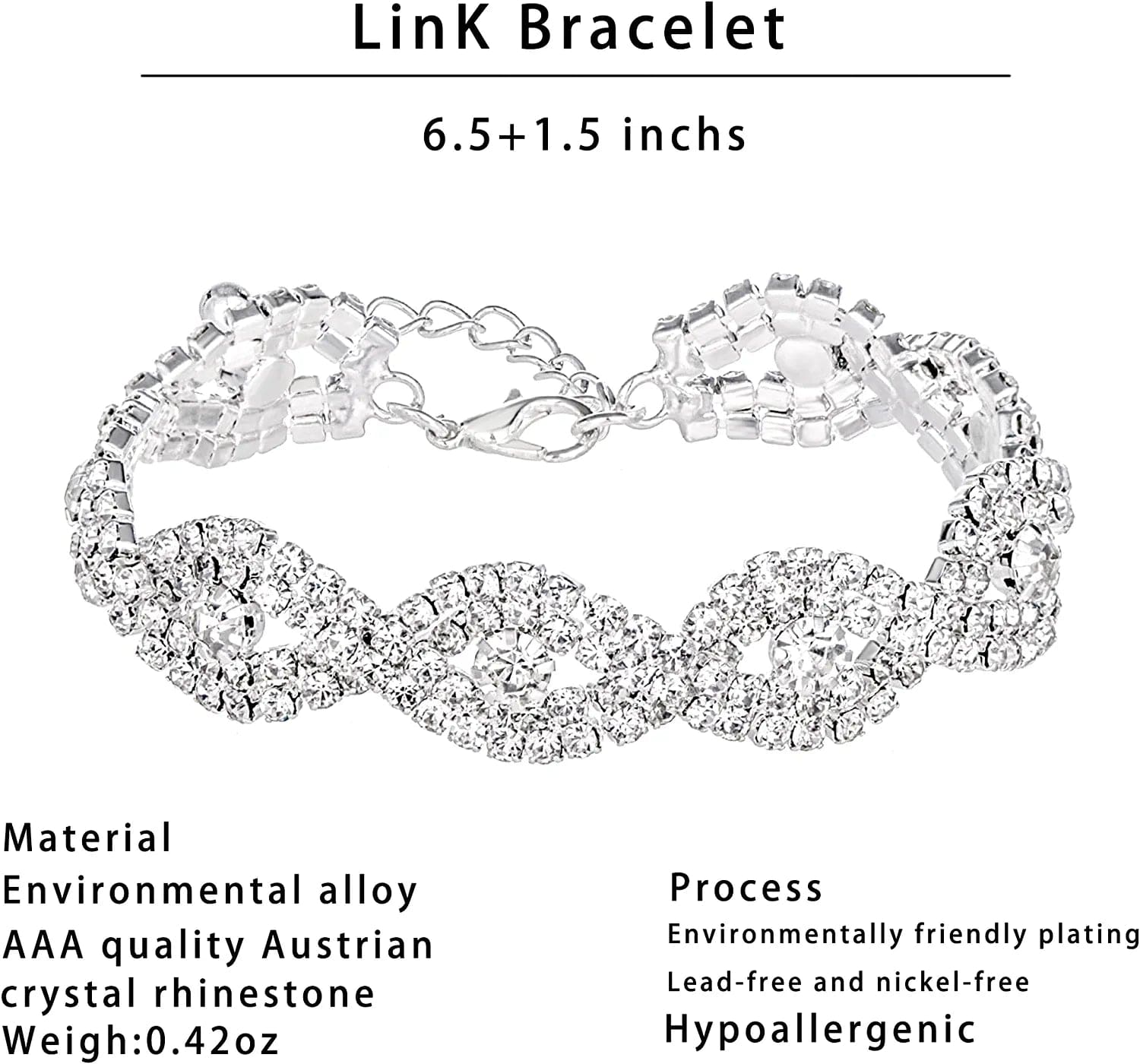Miraculous Garden Womens Rhinestone Crystal Wedding Link Bracelet Teardrop Drop Earrings Jewelry Set Silver Plating White Link Bracelet Earrings
