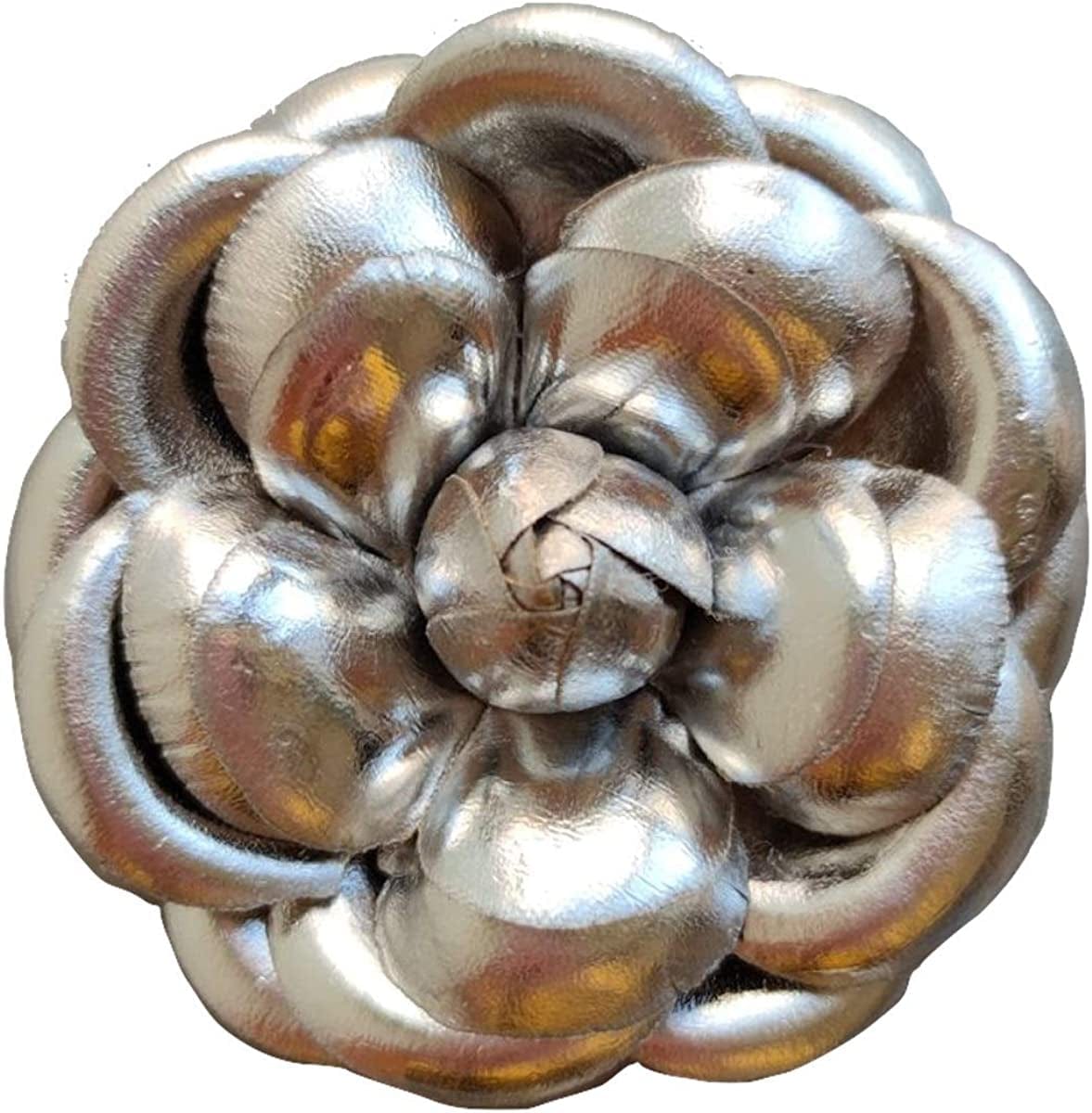 MISASHA Women'S Camellia Flower Pin Brooch with Organza Gift Bag Silver