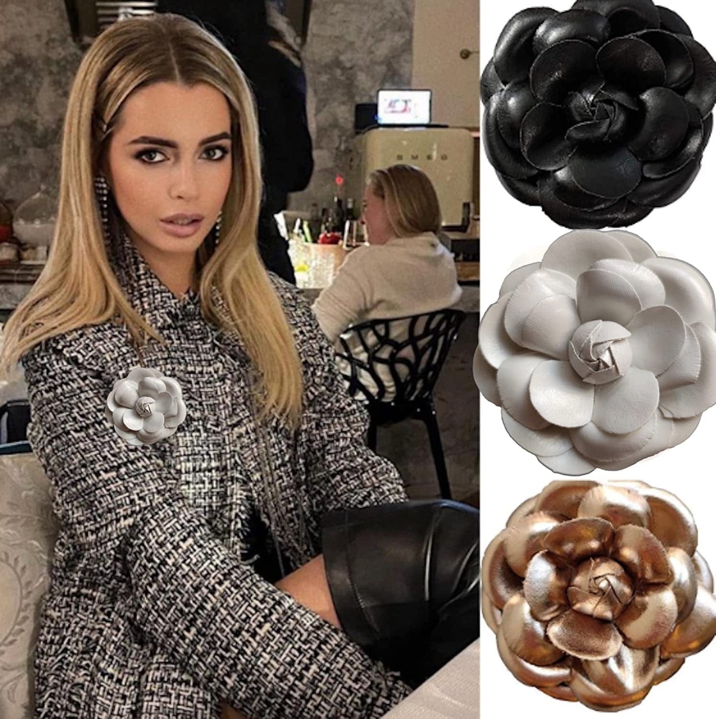 MISASHA Women'S Camellia Flower Pin Brooch with Organza Gift Bag