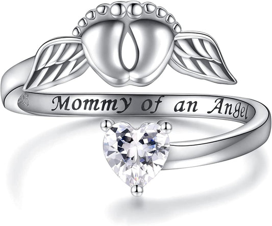 Miscarriage Ring and Earrings Mommy of an Angel Necklace Bracelet 925 Sterling Silver Infant Pregnancy Loss Memorial Jewelry Sympathy Gift for Women Mom Miscarriage Ring