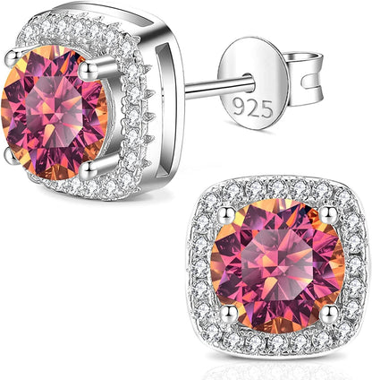 Moissanite Earrings for Women, Diamond Earring 925 Sterling Silver Studs White Gold Plated DF Color 2CT Jewelry Christmas Gift for Lady Wife Mother Girlfriend 2CT-Square-Rose