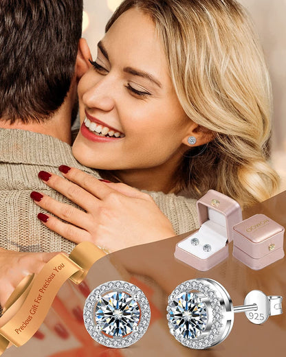 Moissanite Earrings for Women, Diamond Earring 925 Sterling Silver Studs White Gold Plated DF Color 2CT Jewelry Christmas Gift for Lady Wife Mother Girlfriend
