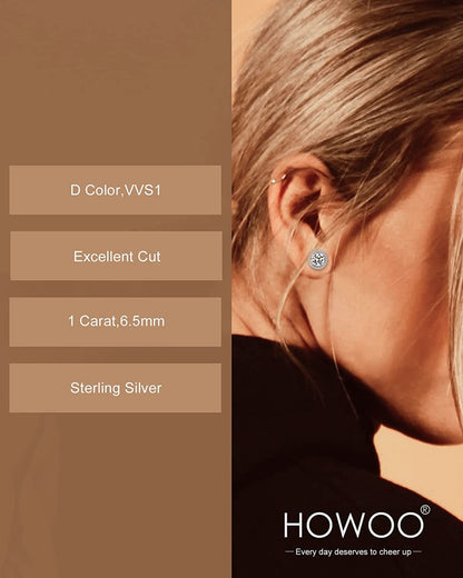 Moissanite Earrings for Women, Diamond Earring 925 Sterling Silver Studs White Gold Plated DF Color 2CT Jewelry Christmas Gift for Lady Wife Mother Girlfriend