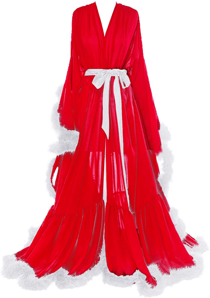 Molisa Women'S Sexy Feather Bridal Robe Long Wedding Scarf Illusion Bathrobe Sleepwear Lingerie Robe Nightgown Apparel & Accessories > Clothing > Sleepwear & Loungewear > Robes Molisa Red+white Large-X-Large 
