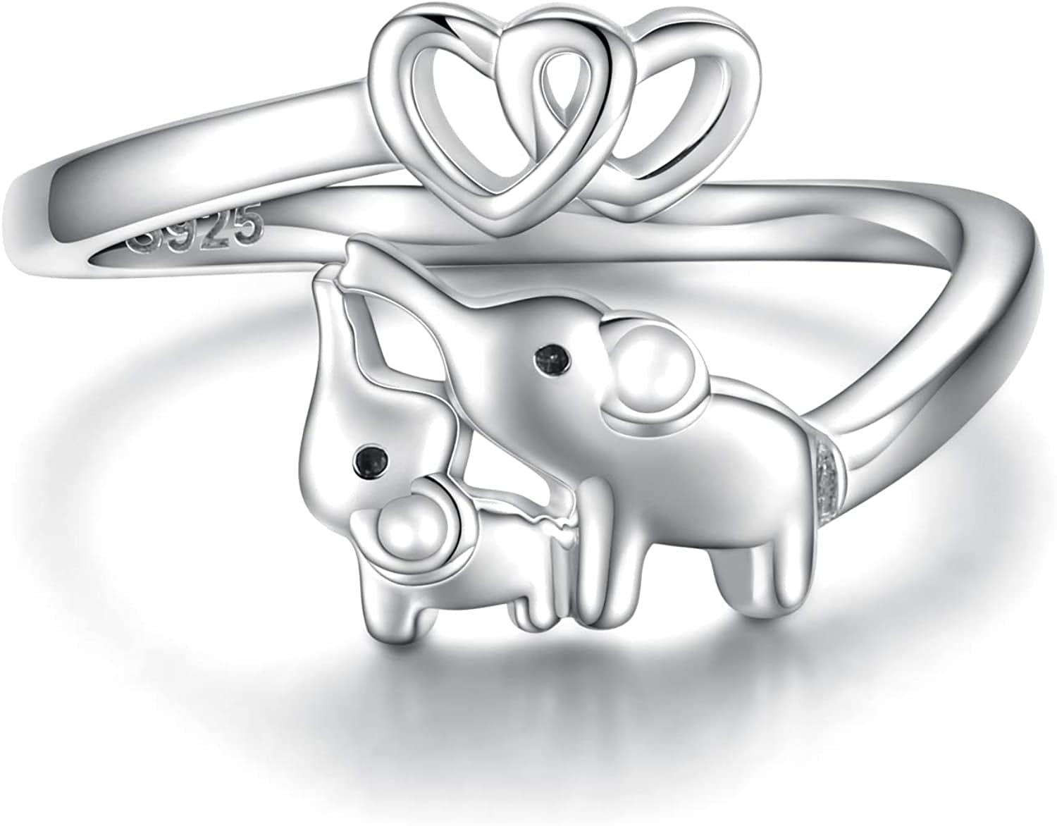 Mom Daughter Elephant Ring 925 Sterling Silver Adjustable Love Heart Finger Rings Pendant for Women Wife Mom Nana Daughter Jewelry Gift Silver heart / Size 3-5