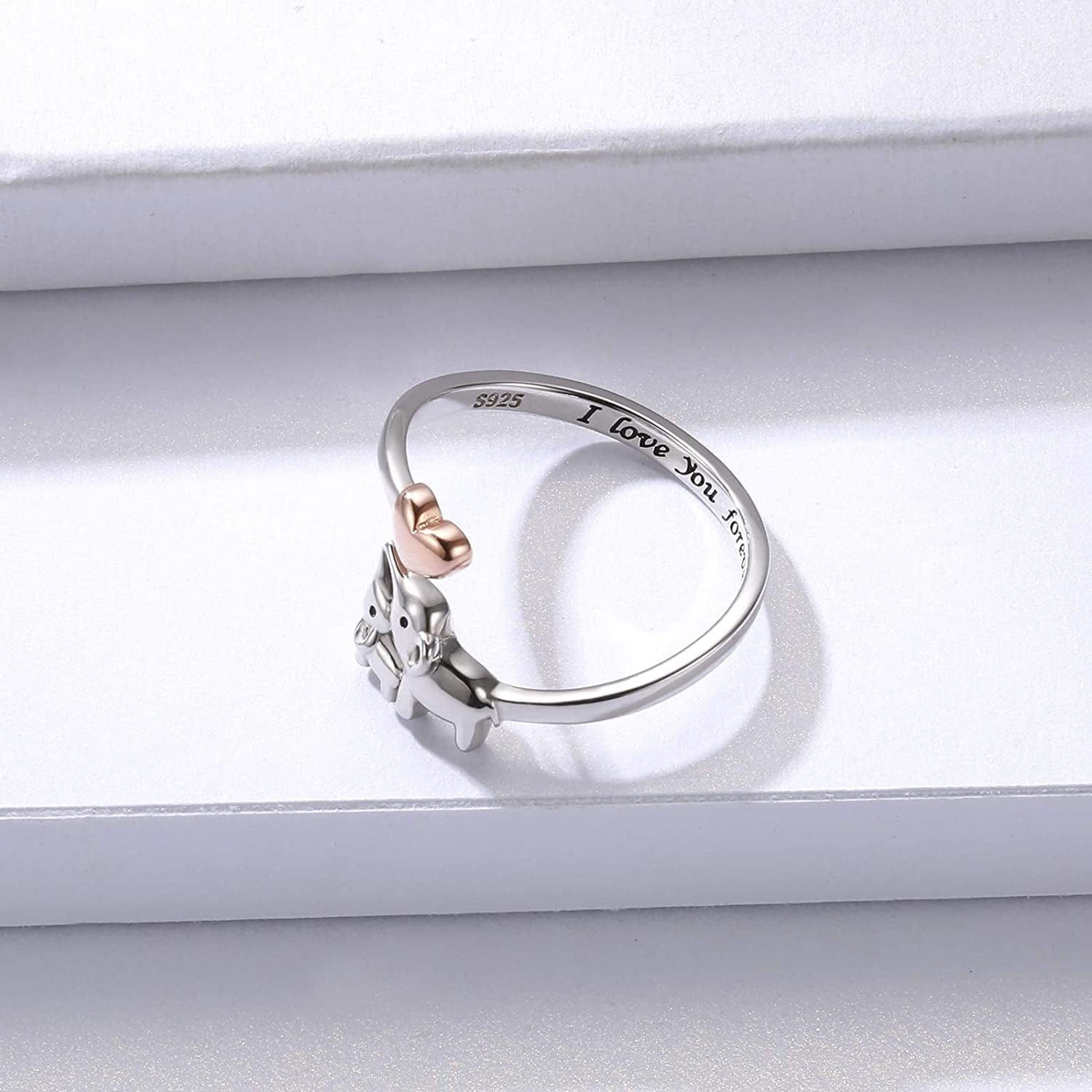 Mom Daughter Elephant Ring 925 Sterling Silver Adjustable Love Heart Finger Rings Pendant for Women Wife Mom Nana Daughter Jewelry Gift