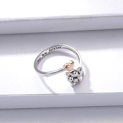 Mom Daughter Elephant Ring 925 Sterling Silver Adjustable Love Heart Finger Rings Pendant for Women Wife Mom Nana Daughter Jewelry Gift