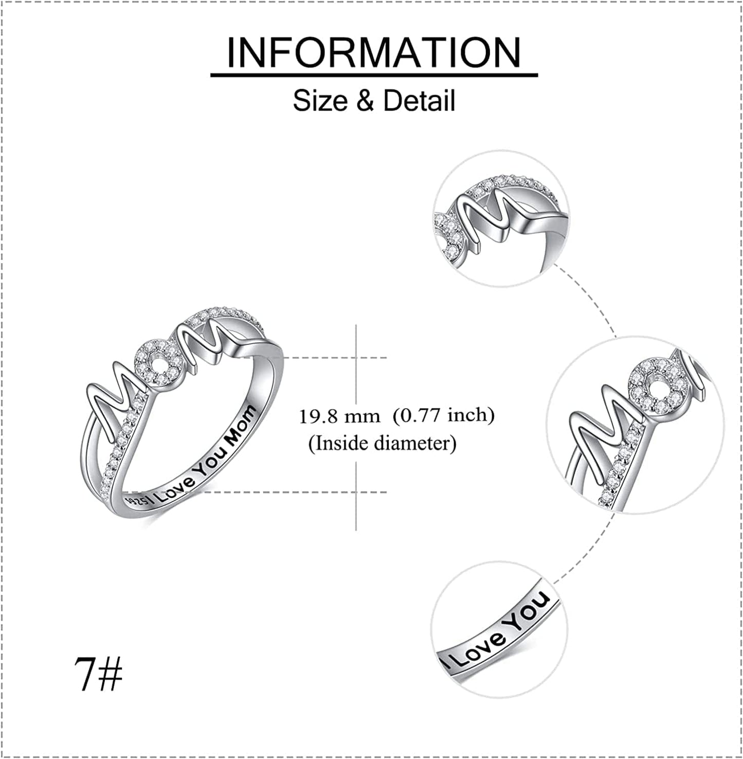 Mom Mother Rings for Women Sterling Silver Women Rings