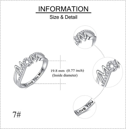 Mom Mother Rings for Women Sterling Silver Women Rings
