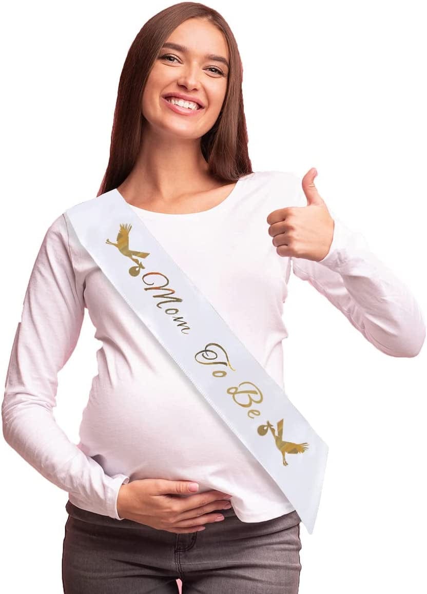 "Mom to Be" & "Dad to Be" Baby Shower Sash Bundle - with Cute Stork Image (White & Gold Lettering) Girl Boy Baby Shower Party Decorations, Gifts, Favors, Mommy Supplies Gender Reveal (White) Apparel & Accessories > Clothing Accessories > Sashes Brosash   
