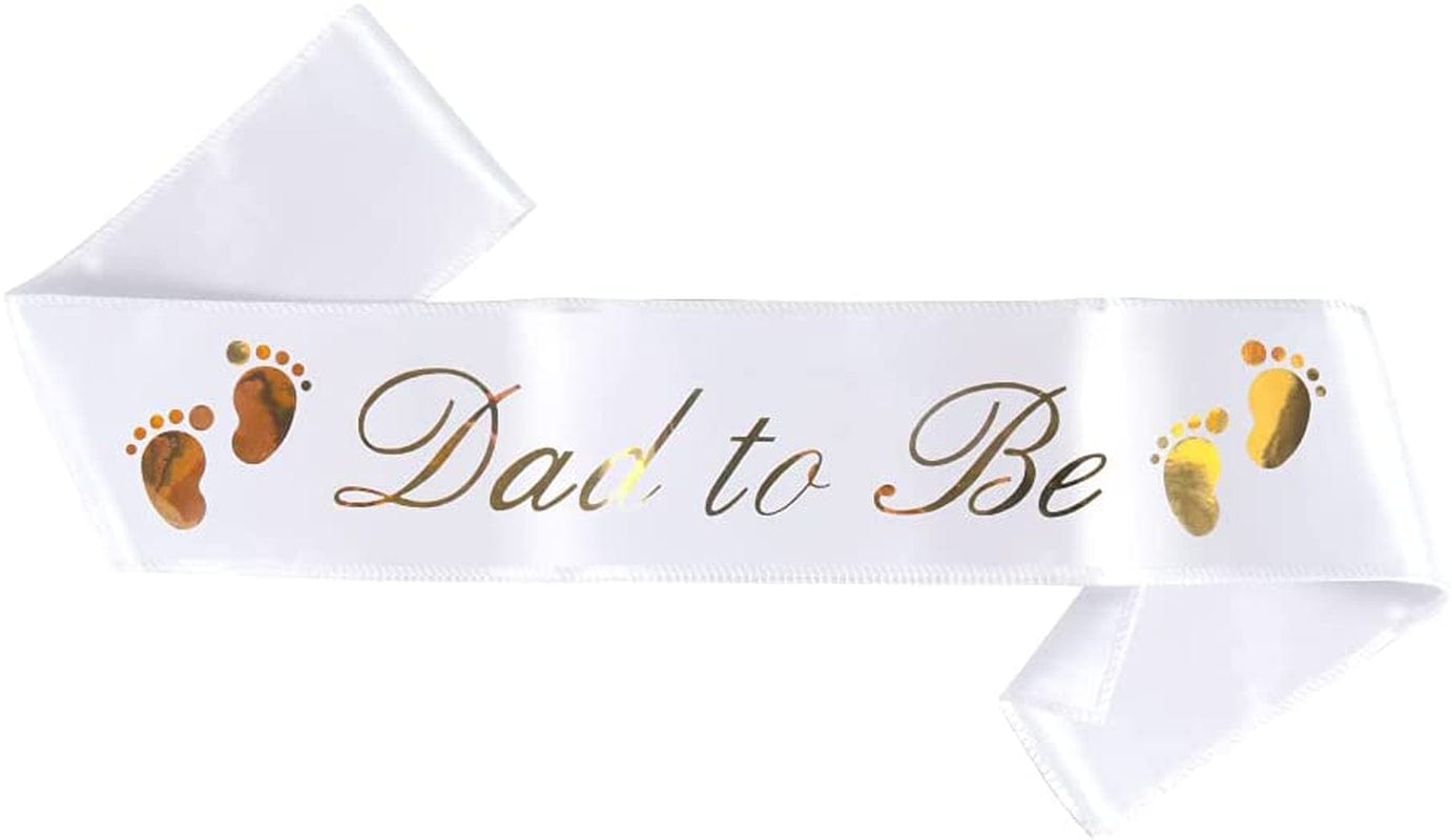 "Mom to Be" & "Dad to Be" Baby Shower Sash Bundle - with Cute Stork Image (White & Gold Lettering) Girl Boy Baby Shower Party Decorations, Gifts, Favors, Mommy Supplies Gender Reveal (White) Apparel & Accessories > Clothing Accessories > Sashes Brosash   