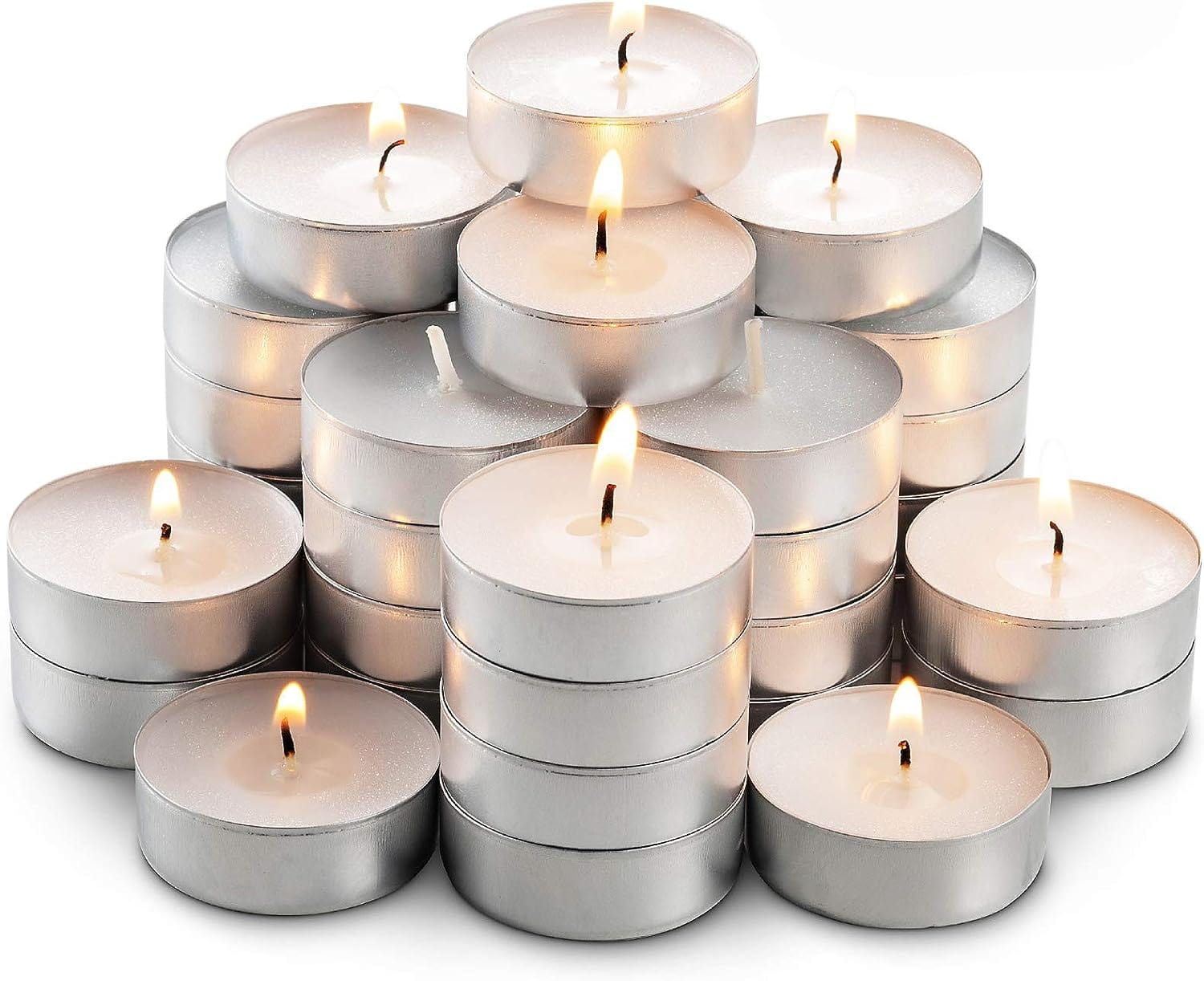 Montopack Unscented Tea Lights Candles in Bulk | 100 White, Smokeless, Dripless & Long Lasting Paraffin Tea Candles | Small Votive Mini Tealight Candles for Home, Pool, Shabbat, Weddings & Emergencies 45 Pack