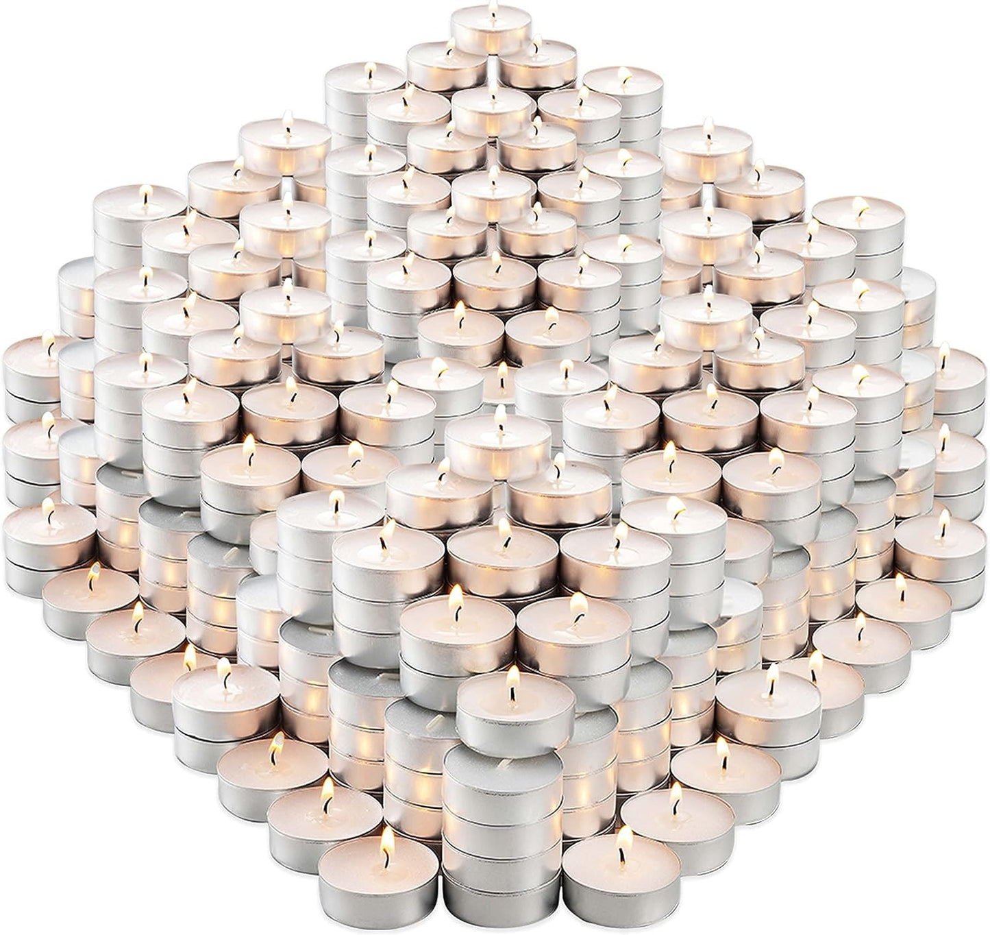 Montopack Unscented Tea Lights Candles in Bulk | 100 White, Smokeless, Dripless & Long Lasting Paraffin Tea Candles | Small Votive Mini Tealight Candles for Home, Pool, Shabbat, Weddings & Emergencies 400 Pack